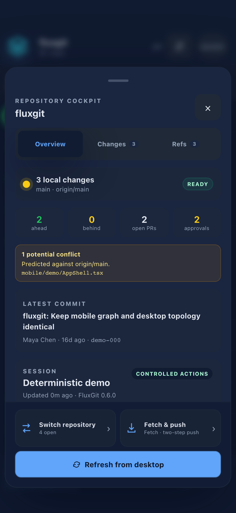Authorized repository state on FluxGit mobile