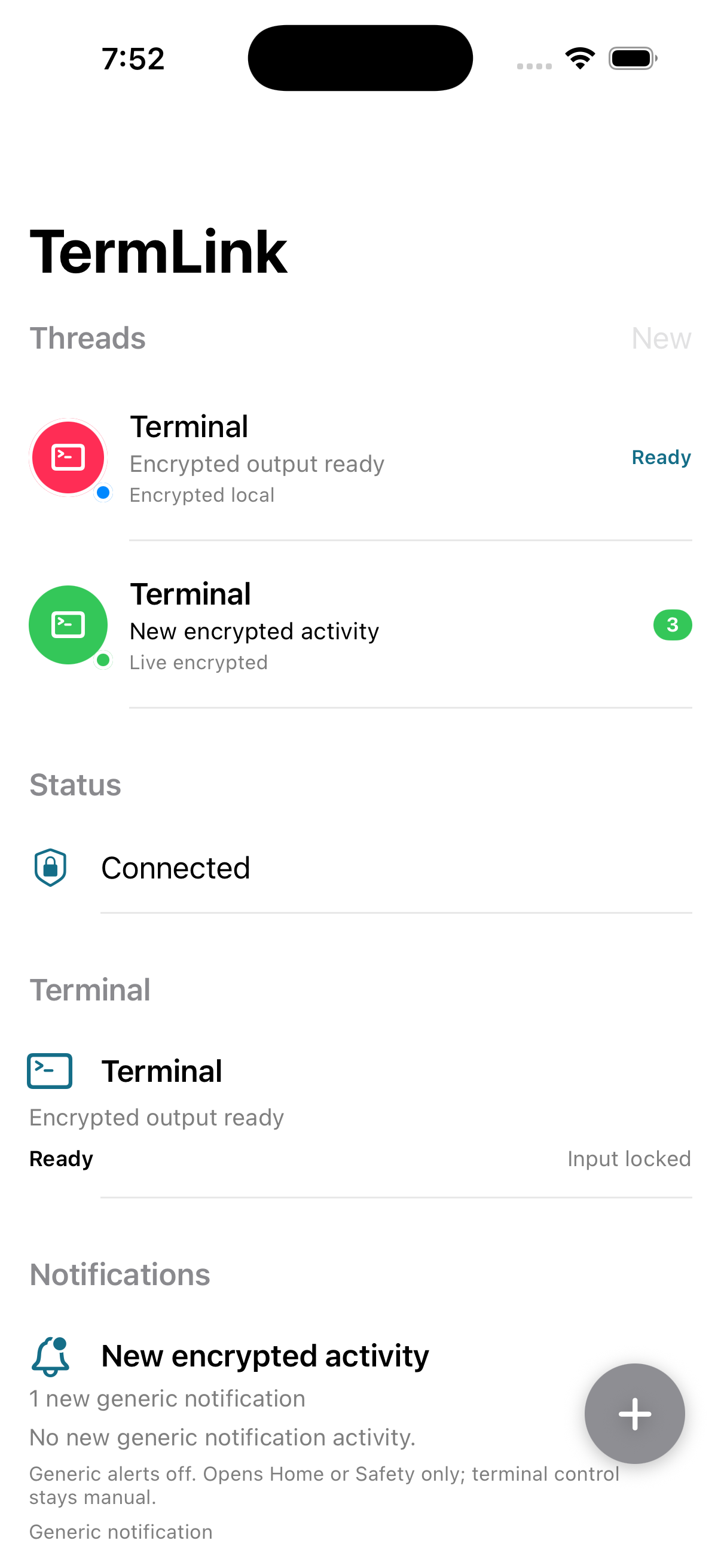TermLink on iOS — terminal sessions as a conversation list